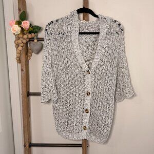 Pol Short Sleeve Black White Loose Knit Cardigan Size Medium